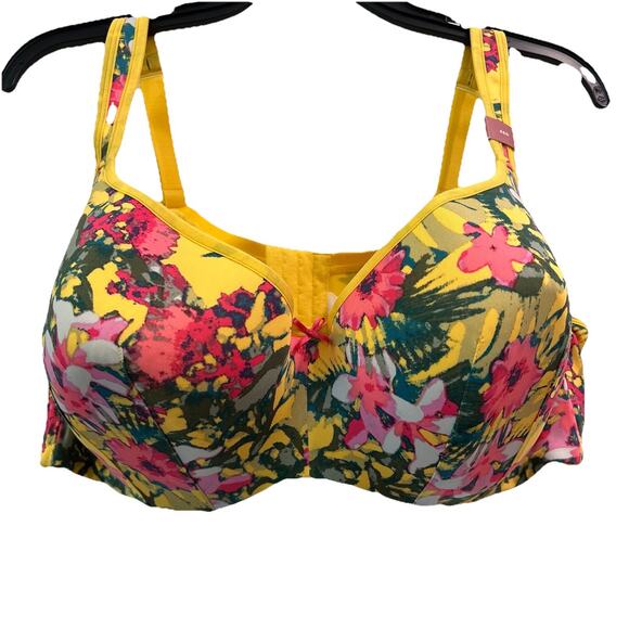 Cacique Bra Smooth Balconette Size 46D Padded Underwired Yellow Pink Floral - Picture 1 of 10